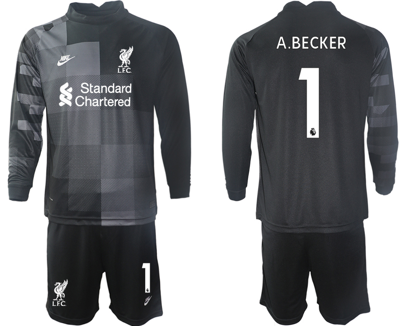 Men 2021-2022 Club Liverpool black goalkeeper Long Sleeve #1 Soccer Jersey